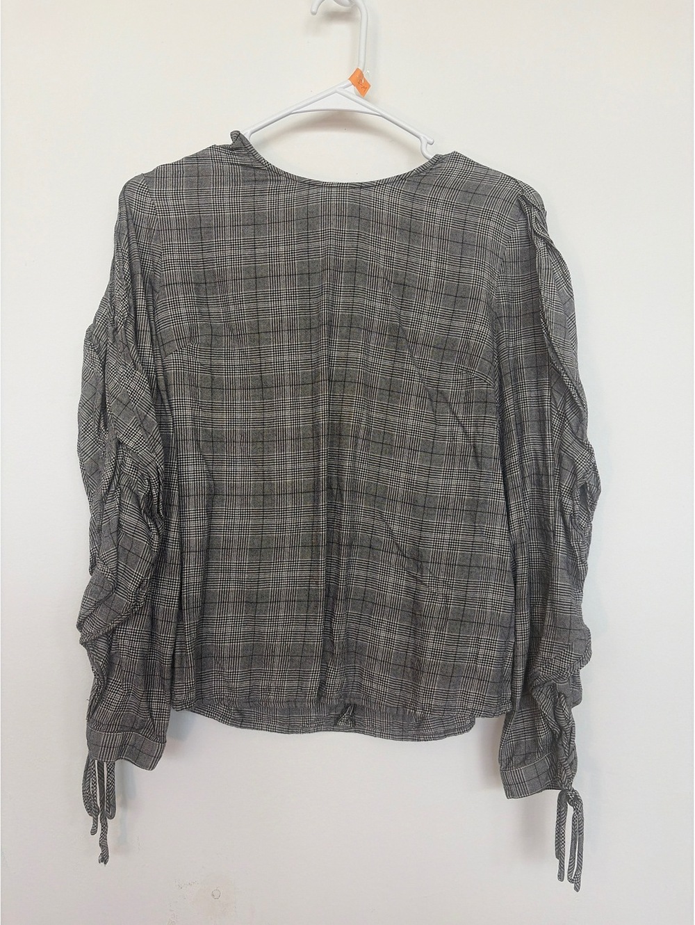 Petersyn Plaid Blouse with Drawstring Ruched Sleeves